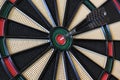 Dart hits target in the centre of dartboard