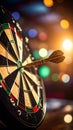 Dart hitting Bulls Eye in game of skill and strategy for accuracy and precision Royalty Free Stock Photo