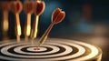 Dart hitting bullseye achieving target goal success Royalty Free Stock Photo