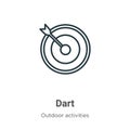 Dart outline vector icon. Thin line black dart icon, flat vector simple element illustration from editable outdoor activities