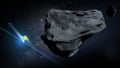 DART satellite very close to impacting the asteroid DIMORPHOS to deflect its orbit. 3D Illustration