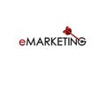 Dart shooting target on emarketing wordmark Royalty Free Stock Photo