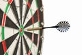 Dart sticking out of a darts board on a white background