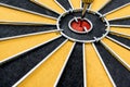 Dart target with arrow on the center of dartboard