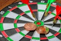 Dartboard on Center, Right on target concept using dart in the bulls eye