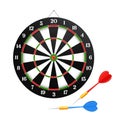 Dartboard with colored darts isolated on a white background Royalty Free Stock Photo