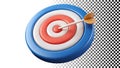 Dartboard with dart in bullseye, target and accuracy, goals icon png transparent image Generative AI