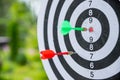 Dartboard with darts. side view of Dartboard with two darts.successful attempt. To attempt difficult task.Dart in Royalty Free Stock Photo