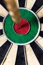 Dartboard with Steel darts in bullseye