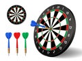 Dartboard vector icon set. Black dart board with arrows for darts game. Business target symbol