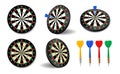 Dartboard vector icon set. Black dart board with arrows for pub darts game. Business target symbol