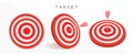Dartboard vector icon set. Red circles dart board with arrows for darts game. Business target symbol