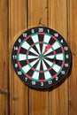 Dartboard on wood wall (dart hit target)