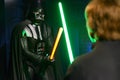Darth Vader fighting Luke Skywalker - Madame Tussauds London Royalty Free Stock Photo