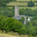 View over Widecombe-in-the-Moor showing the tower of St Pancras Church, Dartmoor, Devon, UK Royalty Free Stock Photo