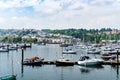 Dartmouth, Devon, United kingdom 25 may, 2018. boats and yachts, colorful houses, hotel on Dart river on summer day