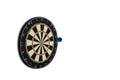 Darts board with blue arrow isolated on white background. Royalty Free Stock Photo