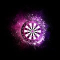 Darts board flying in violet particles. Royalty Free Stock Photo