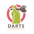 Darts championship hand and arrow vector icon