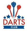 Darts club, arrows and stars, sports banner vector