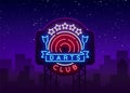 Darts Club Logo in Neon Style. Neon Sign, Bright Night Advertising, Light Banner. Vecton illustration. Billboard Royalty Free Stock Photo