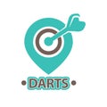 Darts club vector isolated icon of arrow in bullseye