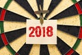 Darts with dart which was pinned a sheet of paper for labels 2018