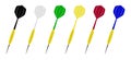 Darts for darts game. Black, white, green, yellow, red, blue flat darts Royalty Free Stock Photo