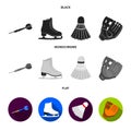 Darts darts, white skate skates, badminton shuttlecock, glove for the game.Sport set collection icons in cartoon ,flat