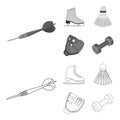 Darts darts, white skate skates, badminton shuttlecock, glove for the game.Sport set collection icons in outline