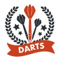 Darts game, banner with stars and ribbon text Royalty Free Stock Photo