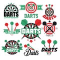 Darts game isolated icons sport aim or target