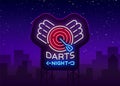 Darts neon sign. Vector illustration. Bright nightly Darts advertising, neon logo, symbol, lightweight banner, design Royalty Free Stock Photo