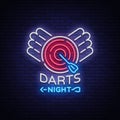Darts neon sign. Vector illustration. Bright nightly Darts advertising, neon logo, symbol, lightweight banner, design Royalty Free Stock Photo