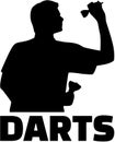 Darts player. Silhouette with word.