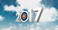 Darts target as 2017 against a composite image 3D of clouds and sky Royalty Free Stock Photo