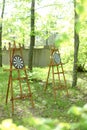 Darts targets on easels in forest. Royalty Free Stock Photo