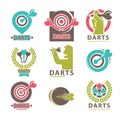 Darts Tournament Emblems Collection on White.