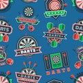 Darts tournament icons and badges seamless pattern Royalty Free Stock Photo