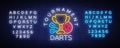 Darts Tournament neon sign. Vector illustration. Bright nightly Darts advertising, neon logo, symbol, lightweight banner Royalty Free Stock Photo