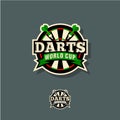 Darts world cup emblem. Target and arrows in a circle with the letters.