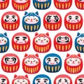 Daruma cat daruma white background seamless pattern Royalty Free Stock Photo