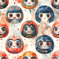 Daruma Dolls Seamless Pattern Watercolor Illustration Royalty Free Stock Photo