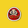 Daruma doodle icon. Japanese traditional doll, vector sticker illustration