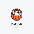 Daruma Japanese Traditional Doll Bodhidharma Sign Thin Line Icon Emblem Concept. Vector