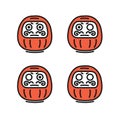 Daruma Japanese Traditional Doll Bodhidharma Signs Thin Line Icons Set. Vector