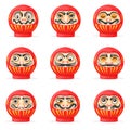 Daruma. Japanese traditional dolls monk faces bodhidharma, japan or chinese culture fortune toys or lucky charms, cute