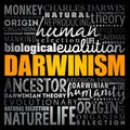 Darwinism - is a theory of biological evolution developed by the English naturalist Charles Darwin, word cloud education concept