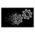 Bright Moving Pixelated Halftone Dash Bitcoin Gears Icon