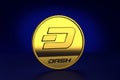 Dash crypto currency coin substitute against dark blue background